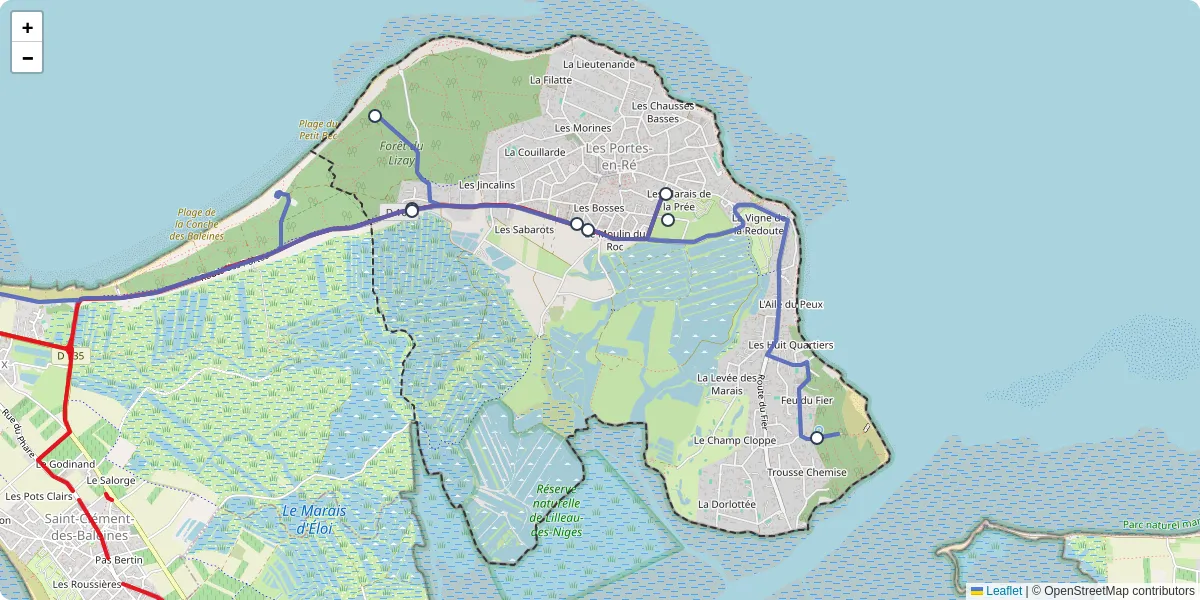 Carte du réseau de transport en commun à Les Portes-en-Ré - lignes de bus et arrêts