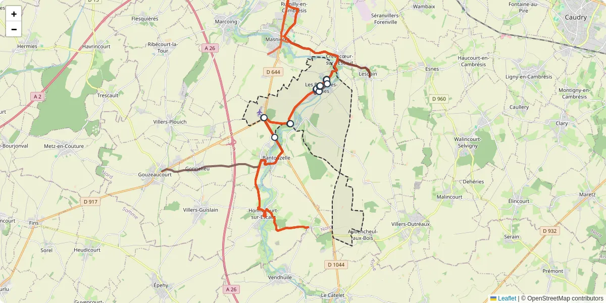 Carte du réseau de transport en commun à Les Rues-des-Vignes - lignes de bus et arrêts