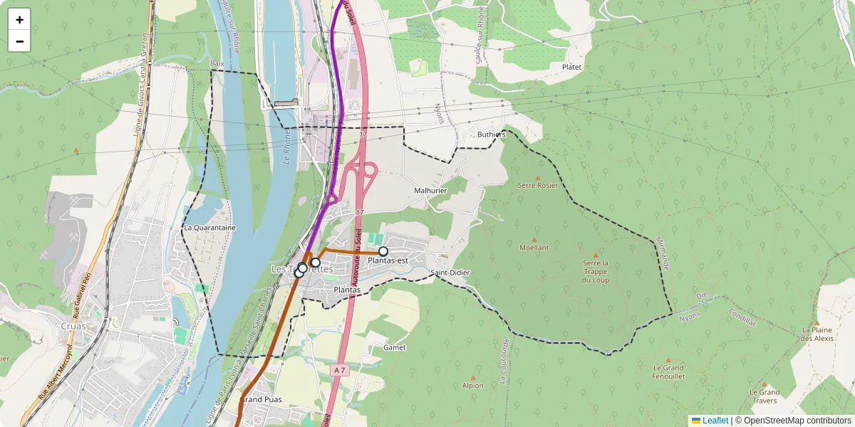 Carte du réseau de transport en commun à Les Tourrettes - lignes de bus et arrêts