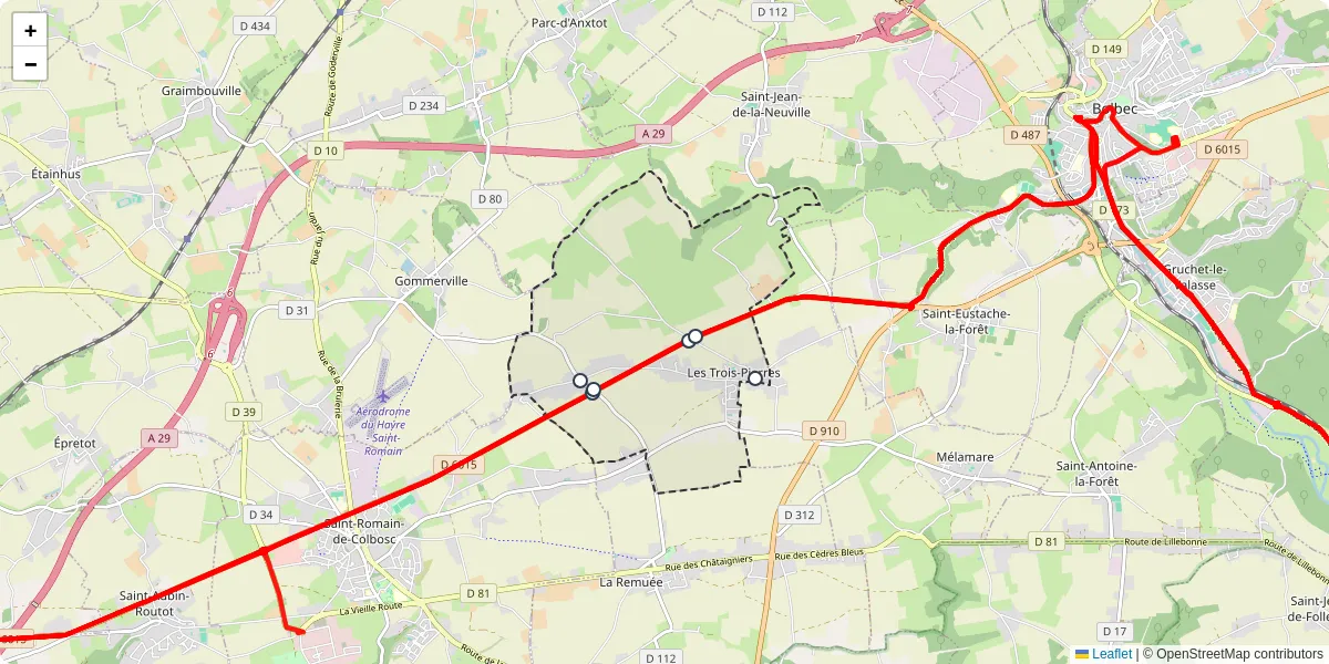 Carte du réseau de transport en commun à Les Trois-Pierres - lignes de bus et arrêts