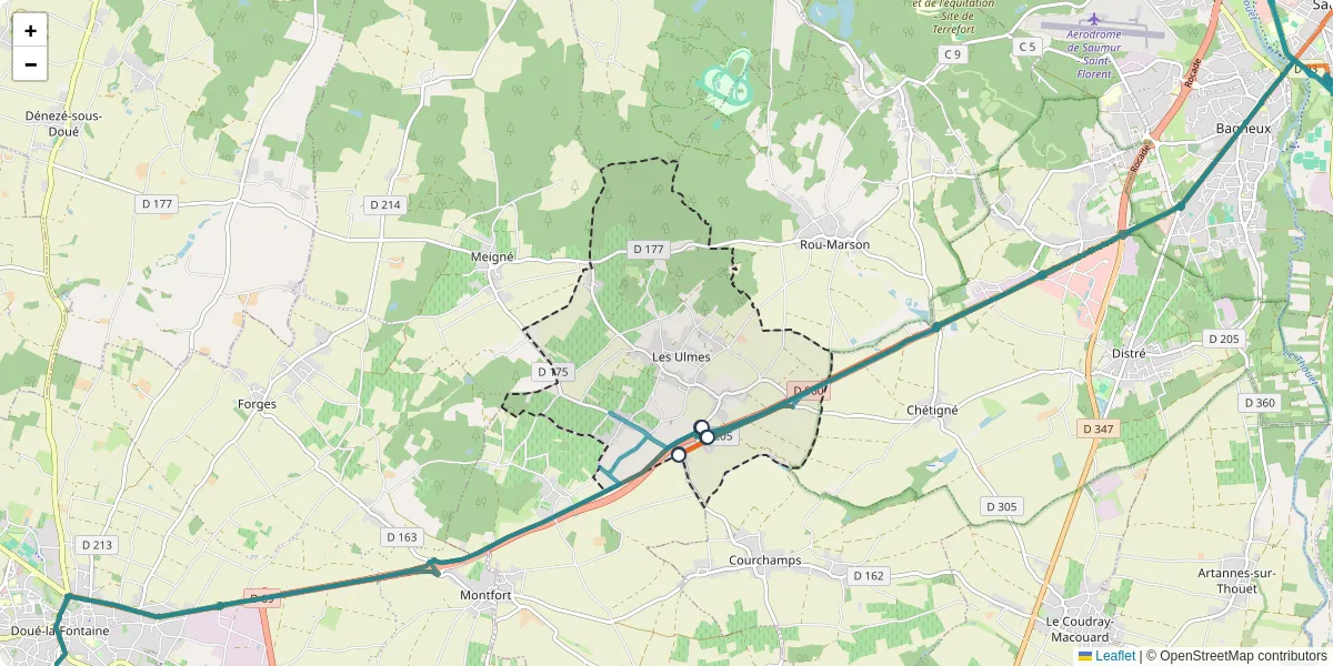Carte du réseau de transport en commun à Les Ulmes - lignes de bus et arrêts