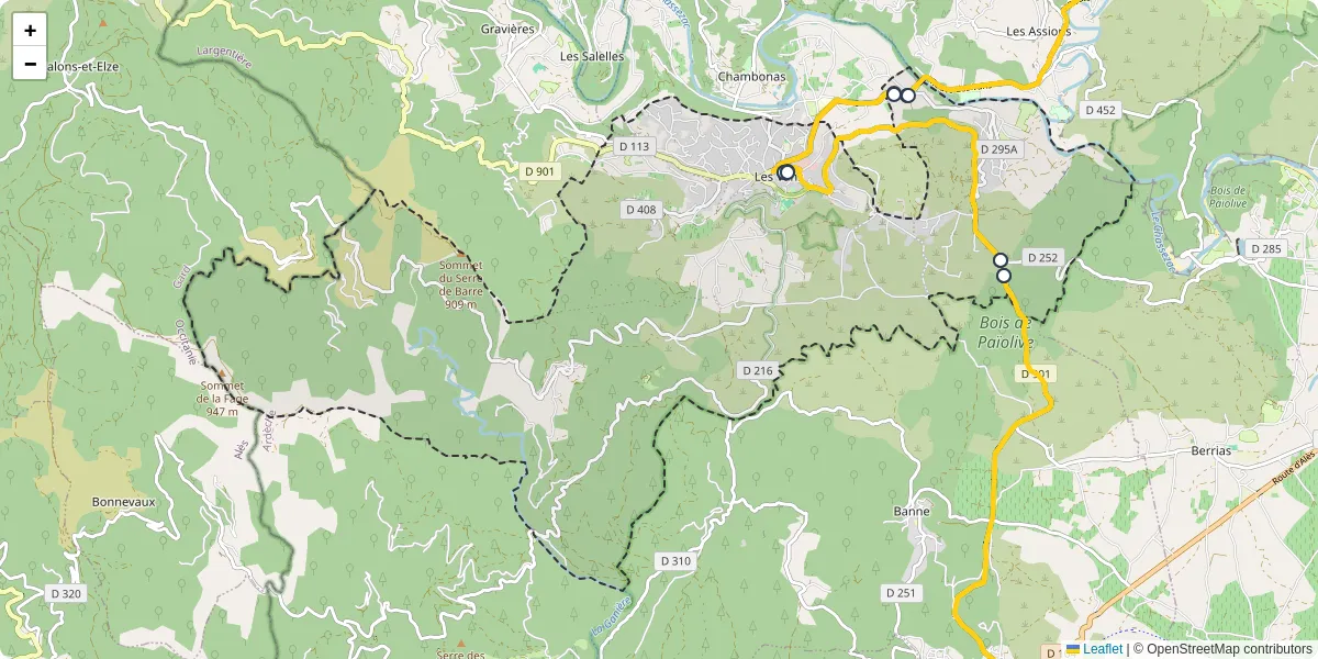 Carte du réseau de transport en commun à Les Vans - lignes de bus et arrêts