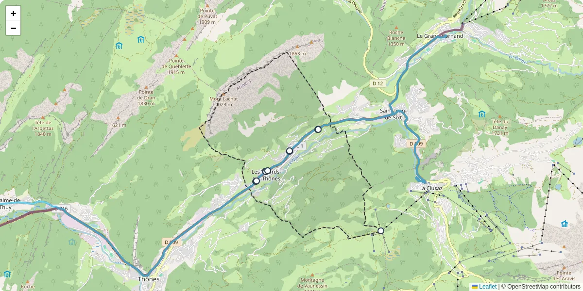 Carte du réseau de transport en commun à Les Villards-sur-Thônes - lignes de bus et arrêts