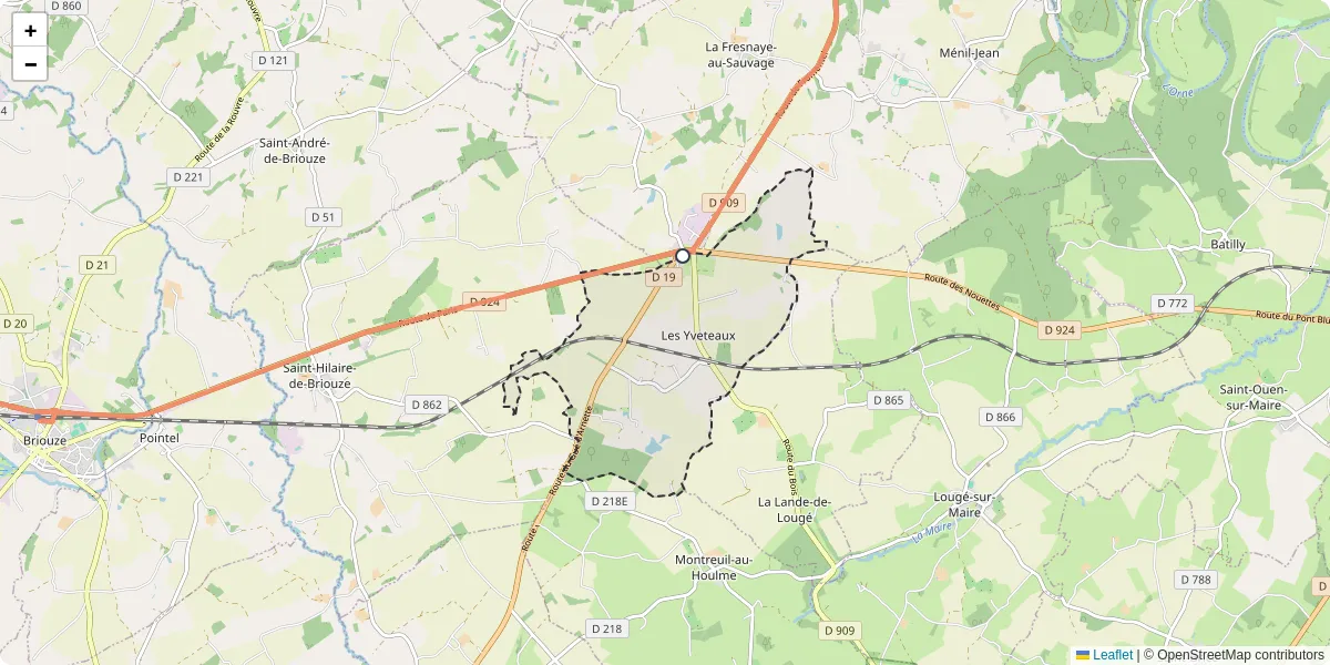 Carte du réseau de transport en commun à Les Yveteaux - lignes de bus et arrêts