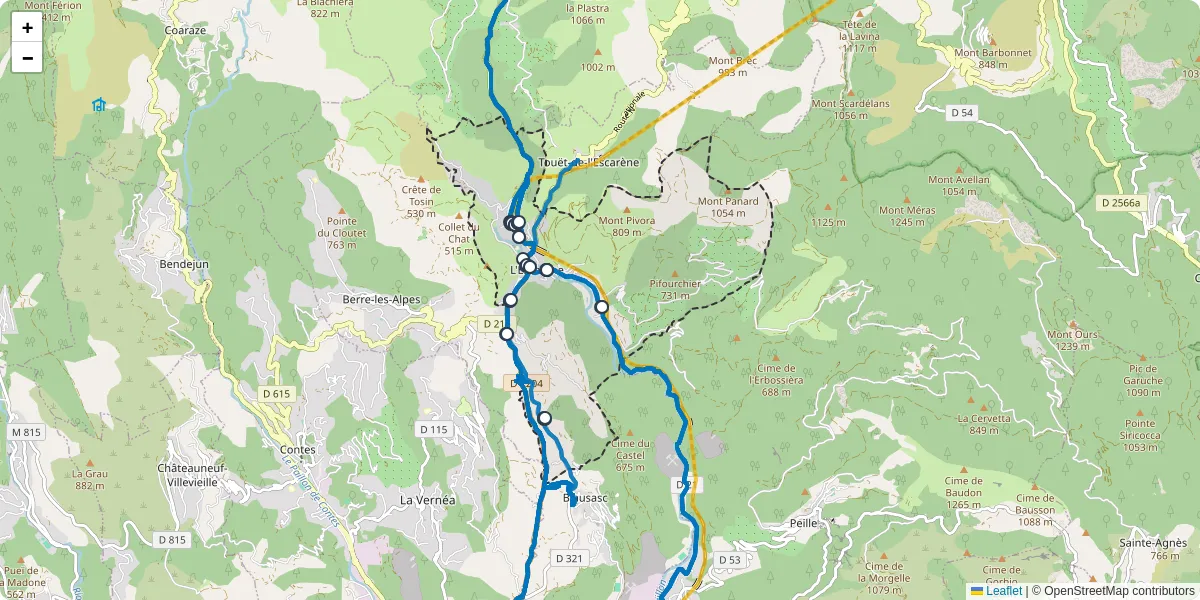 Carte du réseau de transport en commun à L'Escarène - lignes de bus et arrêts