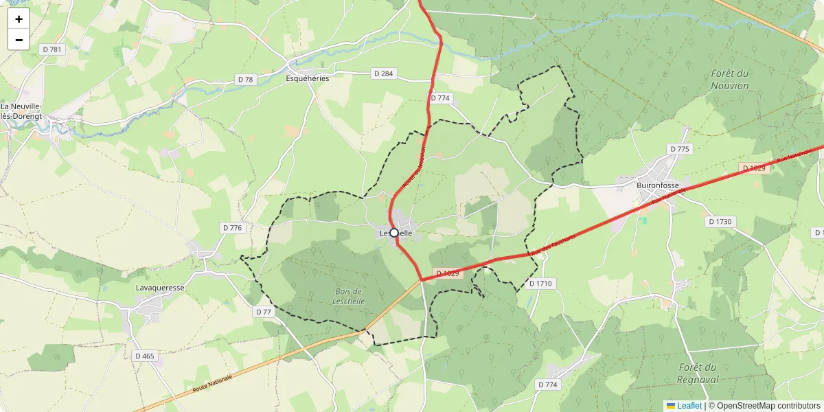 Carte du réseau de transport en commun à Leschelle - lignes de bus et arrêts