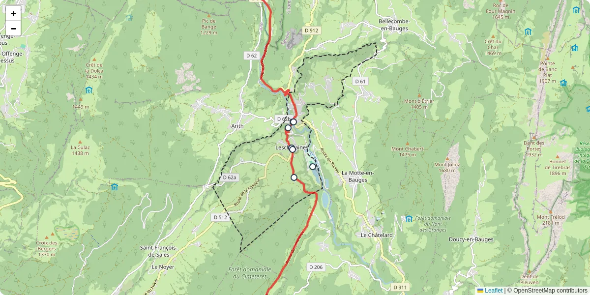 Carte du réseau de transport en commun à Lescheraines - lignes de bus et arrêts