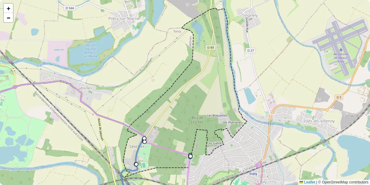 Carte du réseau de transport en commun à Lesches - lignes de bus et arrêts