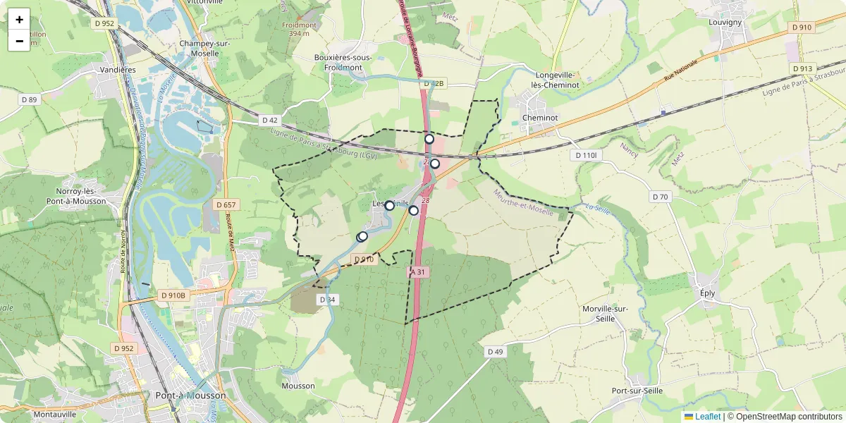 Carte du réseau de transport en commun à Lesménils - lignes de bus et arrêts