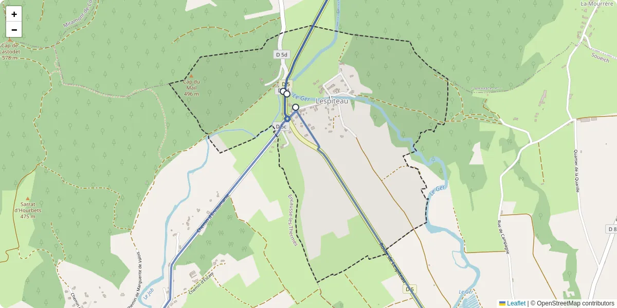 Carte du réseau de transport en commun à Lespiteau - lignes de bus et arrêts