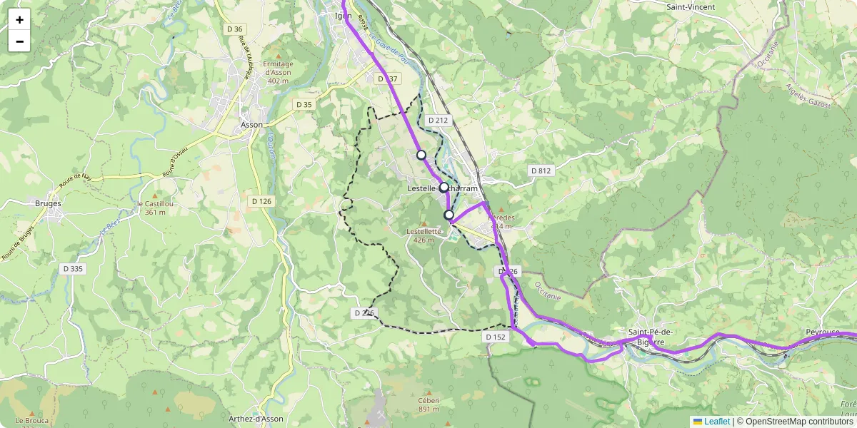 Carte du réseau de transport en commun à Lestelle-Bétharram - lignes de bus et arrêts