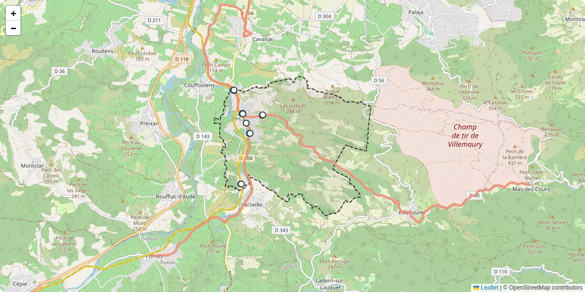 Carte du réseau de transport en commun à Leuc - lignes de bus et arrêts