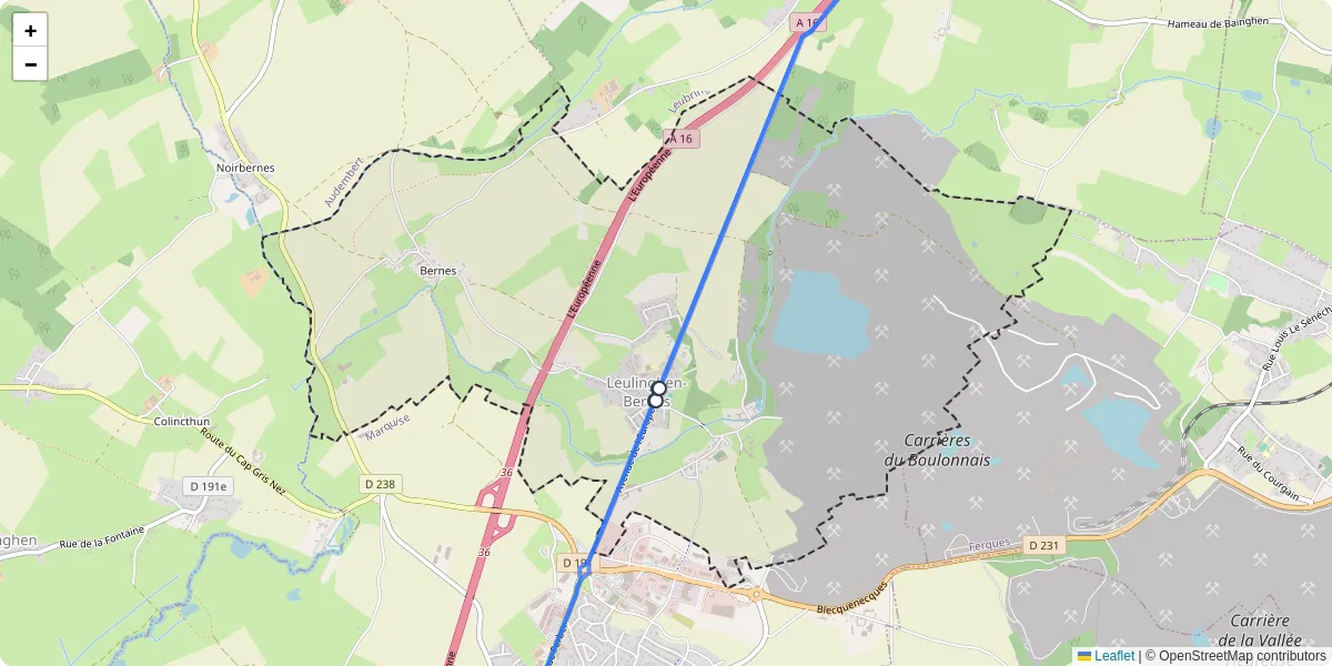Carte du réseau de transport en commun à Leulinghen-Bernes - lignes de bus et arrêts