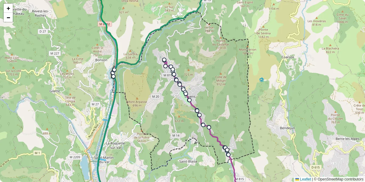 Carte du réseau de transport en commun à Levens - lignes de bus et arrêts