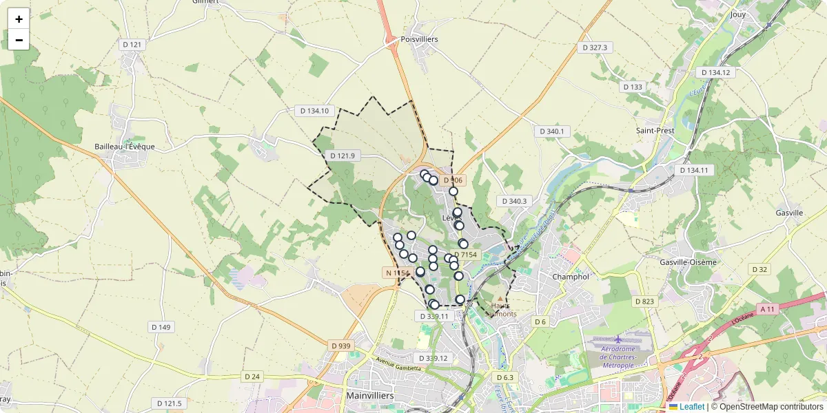 Carte du réseau de transport en commun à Lèves - lignes de bus et arrêts