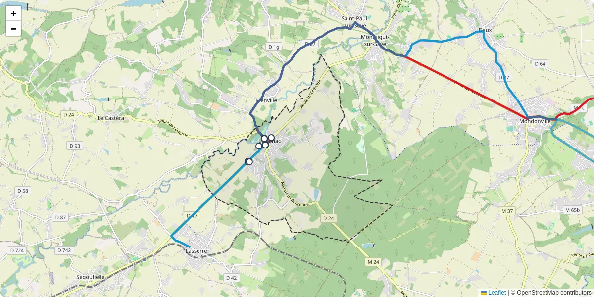 Carte du réseau de transport en commun à Lévignac - lignes de bus et arrêts