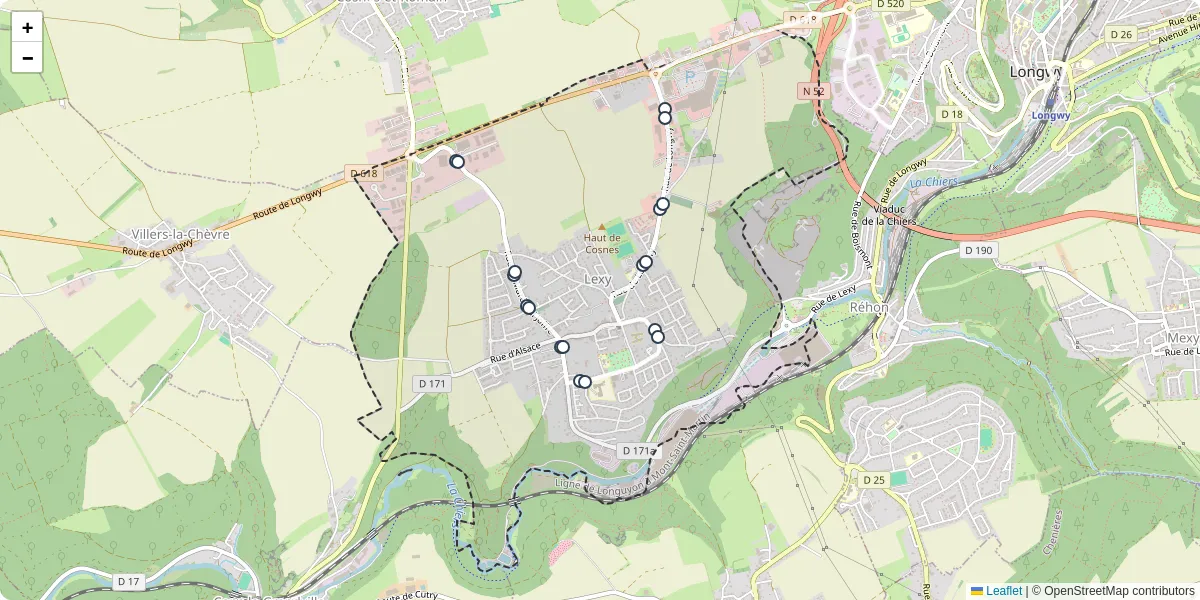 Carte du réseau de transport en commun à Lexy - lignes de bus et arrêts