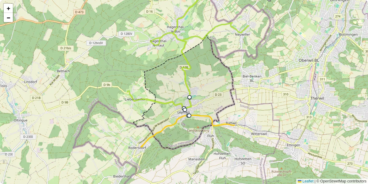 Carte du réseau de transport en commun à Leymen - lignes de bus et arrêts