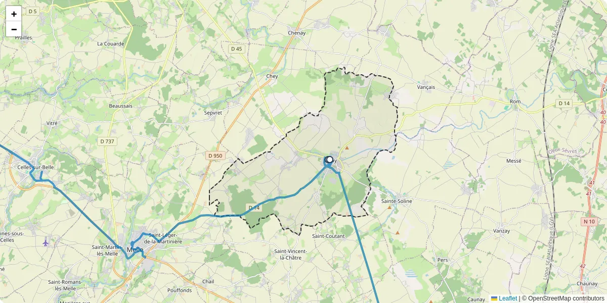 Carte du réseau de transport en commun à Lezay - lignes de bus et arrêts