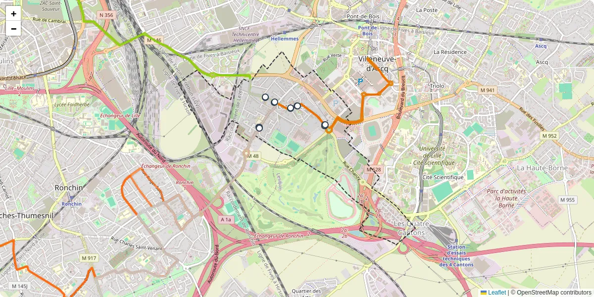 Carte du réseau de transport en commun à Lezennes - lignes de bus et arrêts