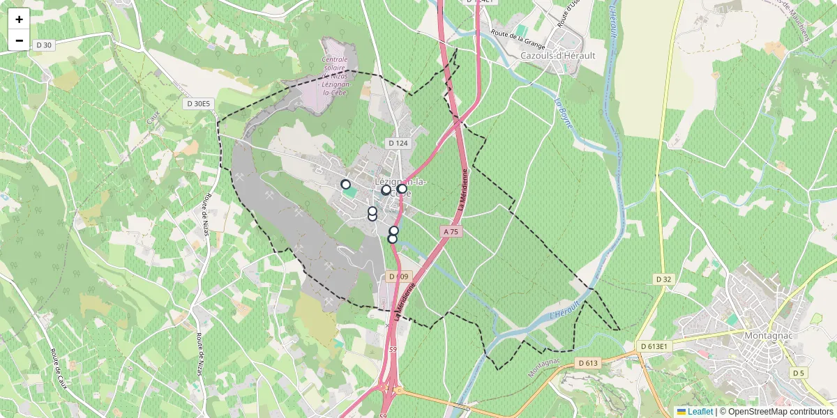 Carte du réseau de transport en commun à Lézignan-la-Cèbe - lignes de bus et arrêts