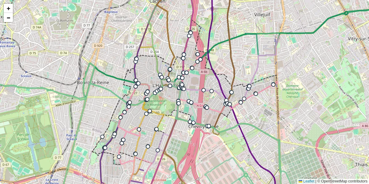 Carte du réseau de transport en commun à L'Haÿ-les-Roses - lignes de bus et arrêts