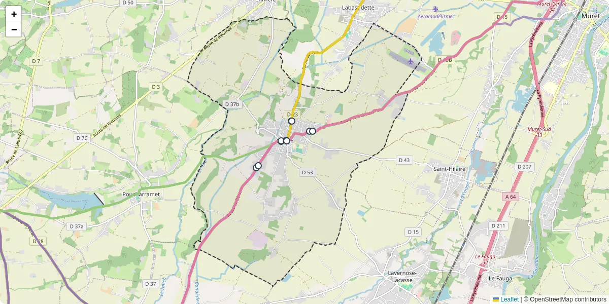 Carte du réseau de transport en commun à Lherm - lignes de bus et arrêts