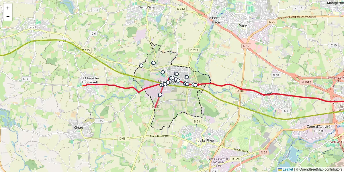 Carte du réseau de transport en commun à L'Hermitage - lignes de bus et arrêts