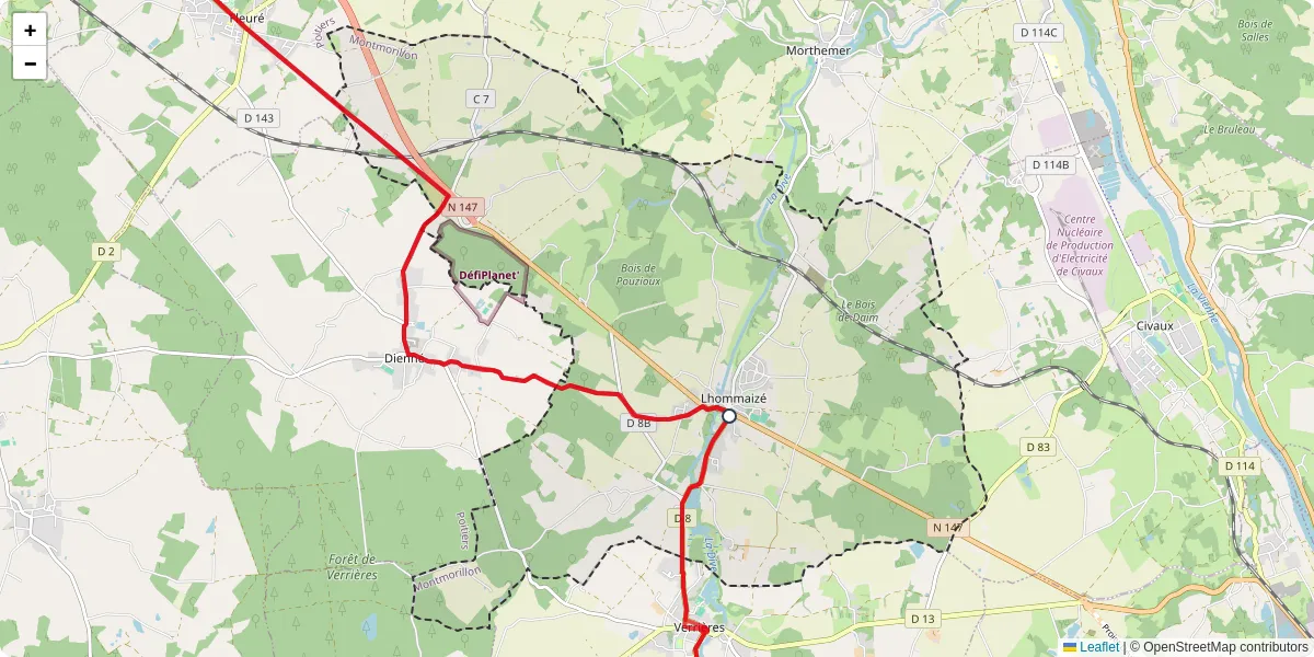 Carte du réseau de transport en commun à Lhommaizé - lignes de bus et arrêts