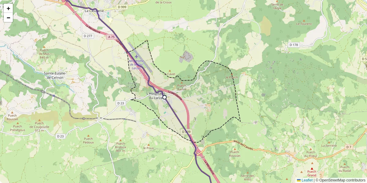 Carte du réseau de transport en commun à L'Hospitalet-du-Larzac - lignes de bus et arrêts