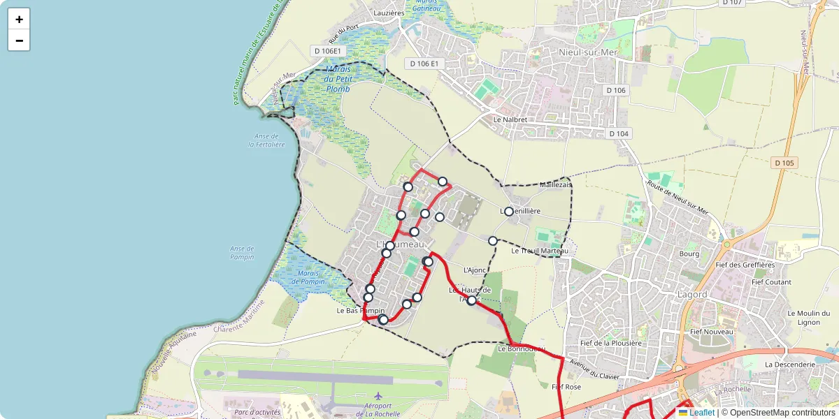 Carte du réseau de transport en commun à L'Houmeau - lignes de bus et arrêts
