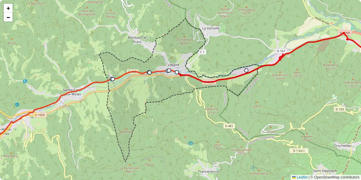 Carte du réseau de transport en commun à Lièpvre - lignes de bus et arrêts