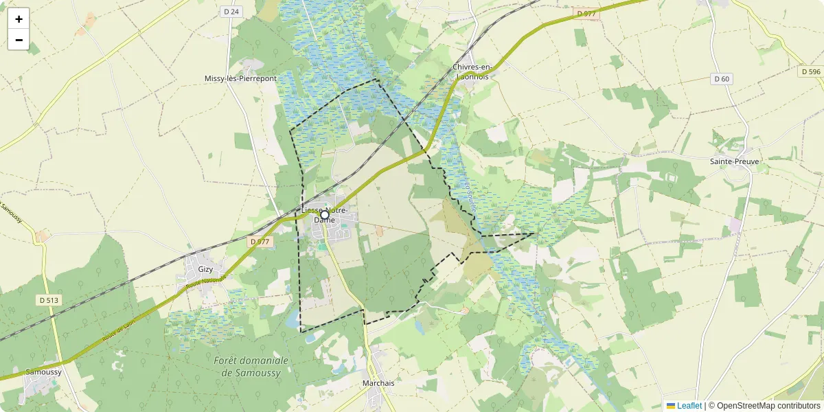 Carte du réseau de transport en commun à Liesse-Notre-Dame - lignes de bus et arrêts