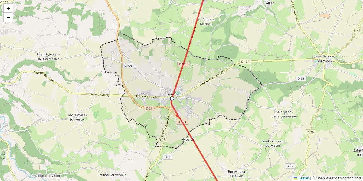 Carte du réseau de transport en commun à Lieurey - lignes de bus et arrêts