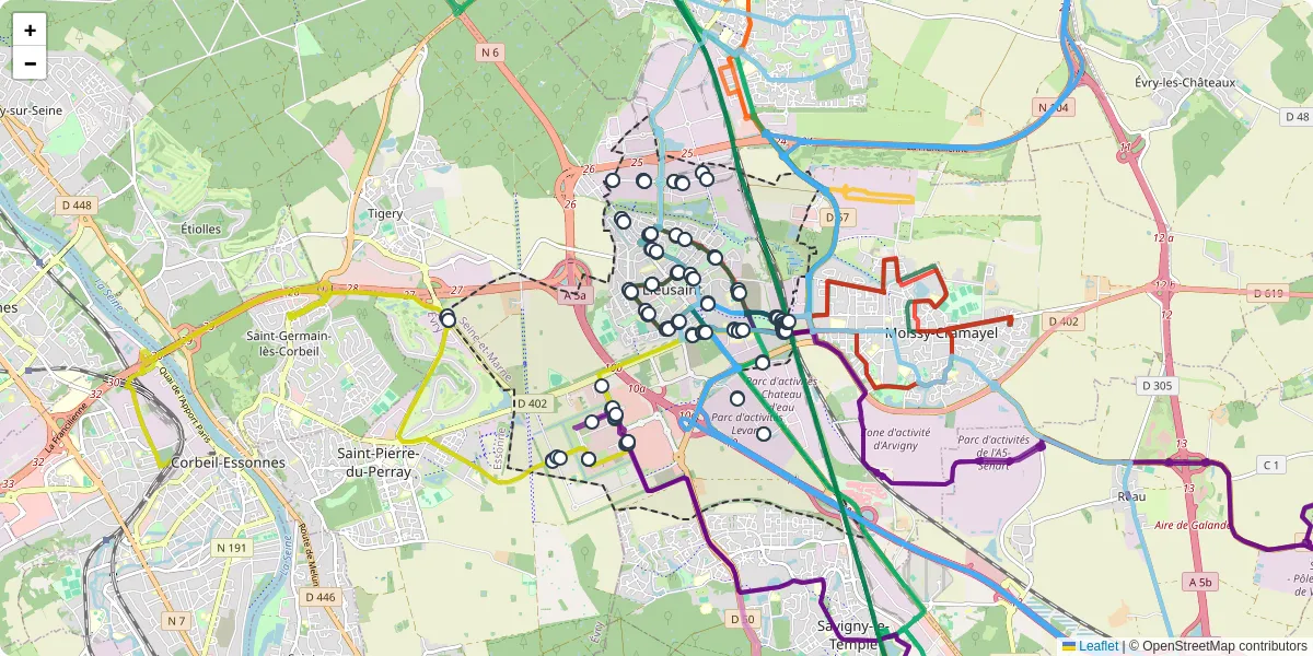Carte du réseau de transport en commun à Lieusaint - lignes de bus et arrêts