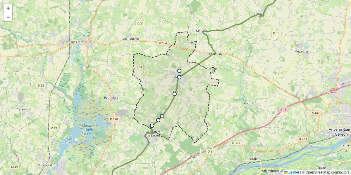 Carte du réseau de transport en commun à Ligné - lignes de bus et arrêts