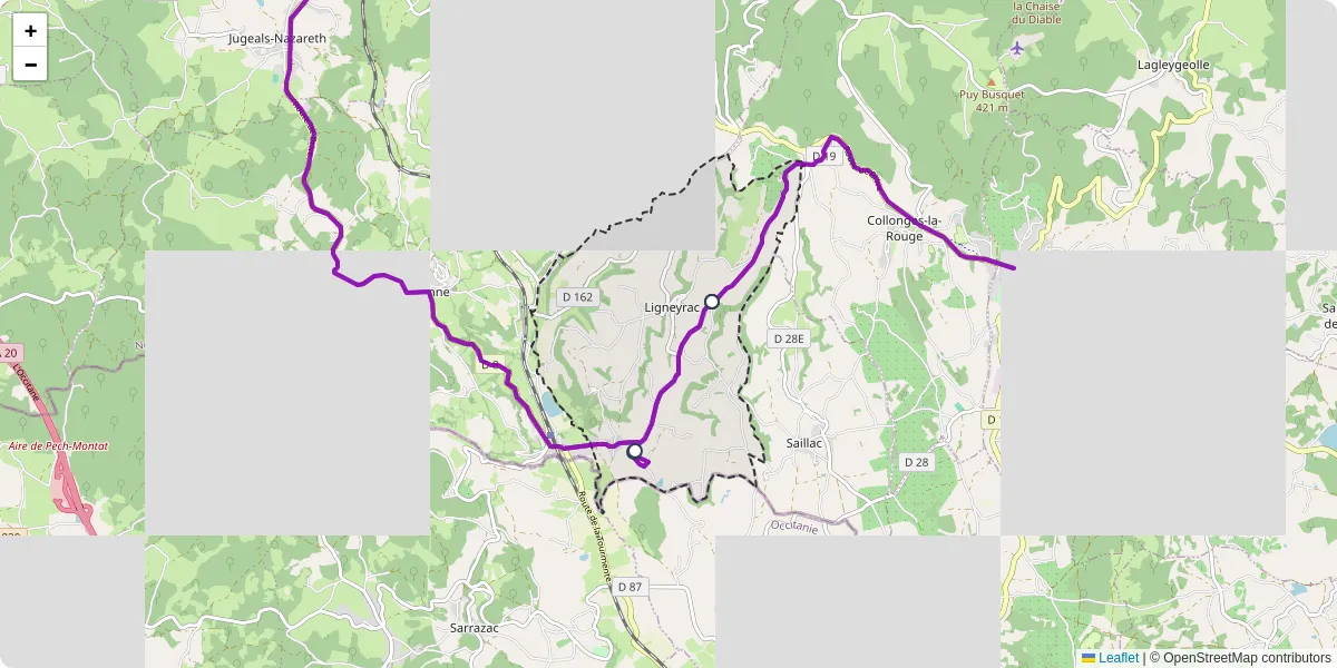 Carte du réseau de transport en commun à Ligneyrac - lignes de bus et arrêts
