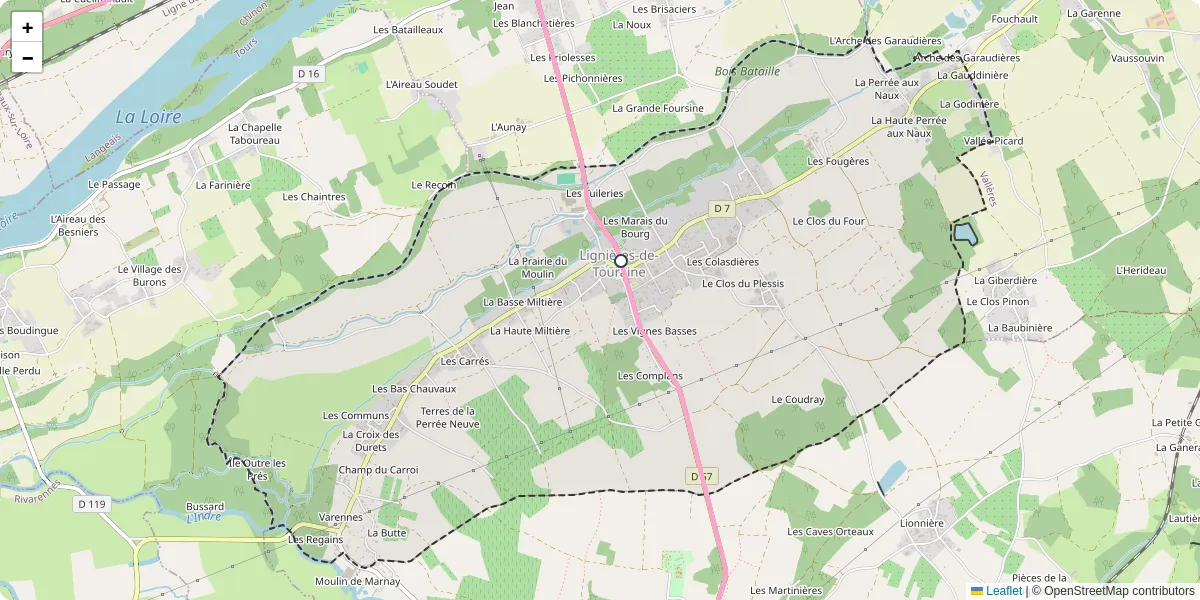 Carte du réseau de transport en commun à Lignières-de-Touraine - lignes de bus et arrêts