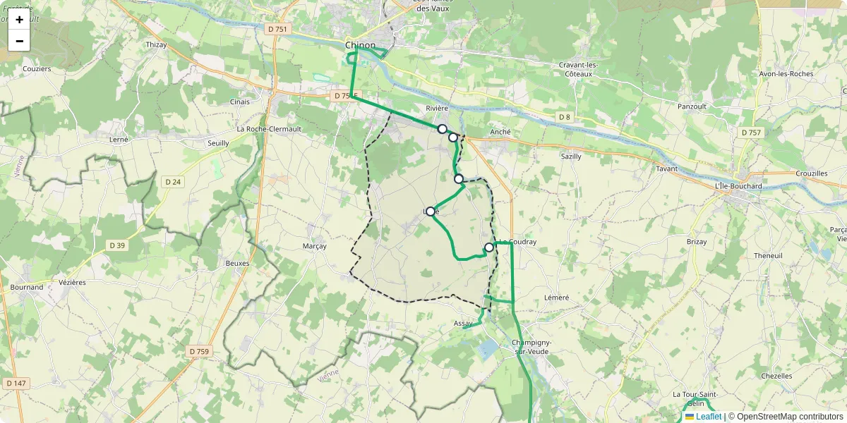 Carte du réseau de transport en commun à Ligré - lignes de bus et arrêts