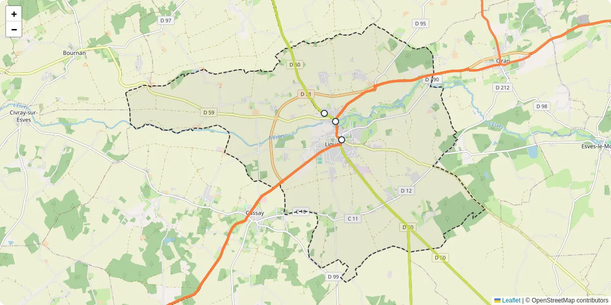 Carte du réseau de transport en commun à Ligueil - lignes de bus et arrêts