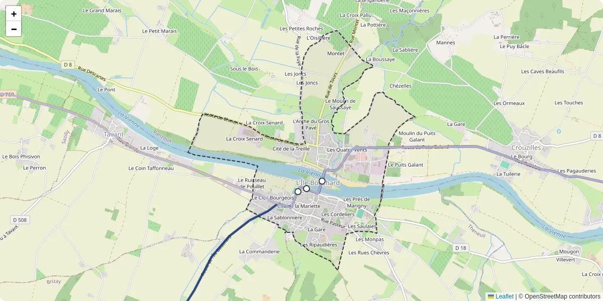 Carte du réseau de transport en commun à L'Île-Bouchard - lignes de bus et arrêts