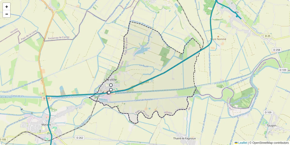 Carte du réseau de transport en commun à L'Île-d'Elle - lignes de bus et arrêts