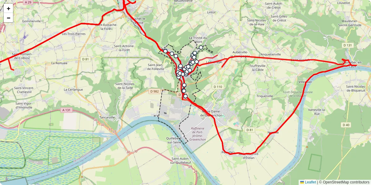 Carte du réseau de transport en commun à Lillebonne - lignes de bus et arrêts
