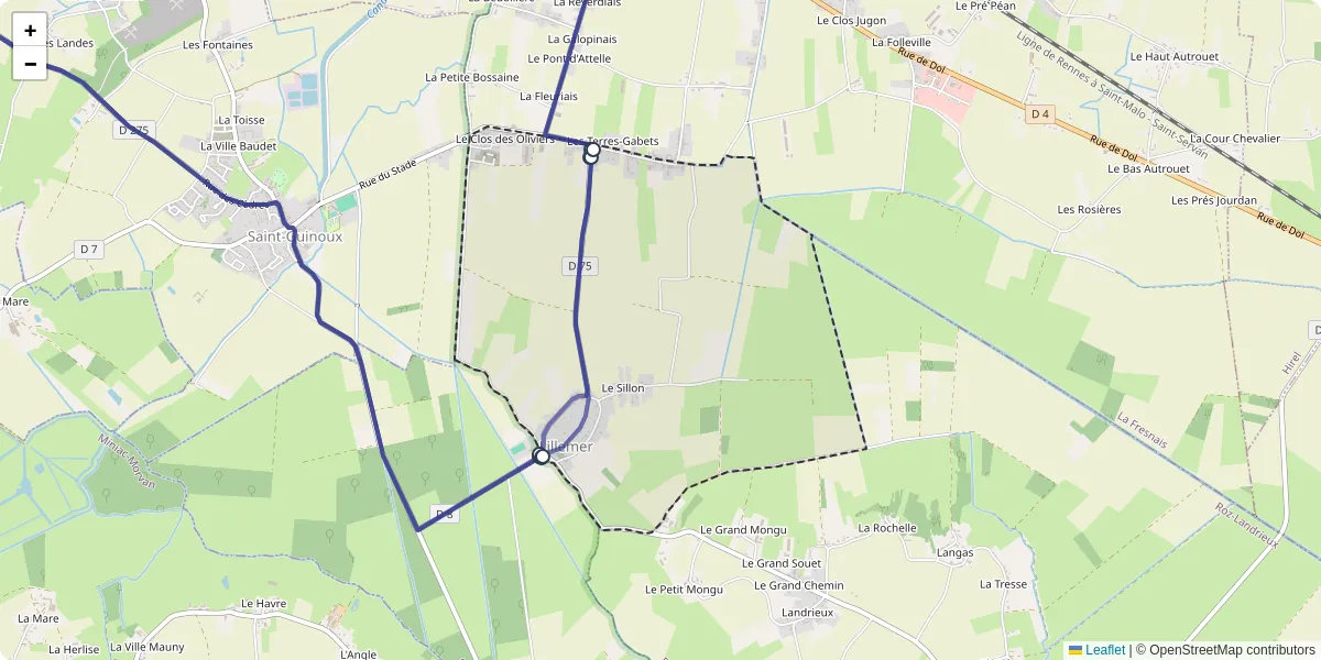 Carte du réseau de transport en commun à Lillemer - lignes de bus et arrêts