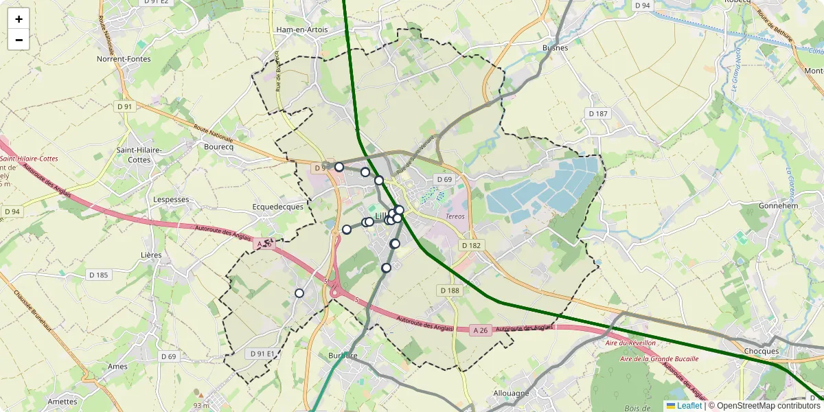 Carte du réseau de transport en commun à Lillers - lignes de bus et arrêts