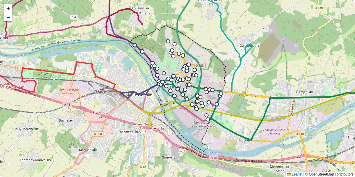 Carte du réseau de transport en commun à Limay - lignes de bus et arrêts
