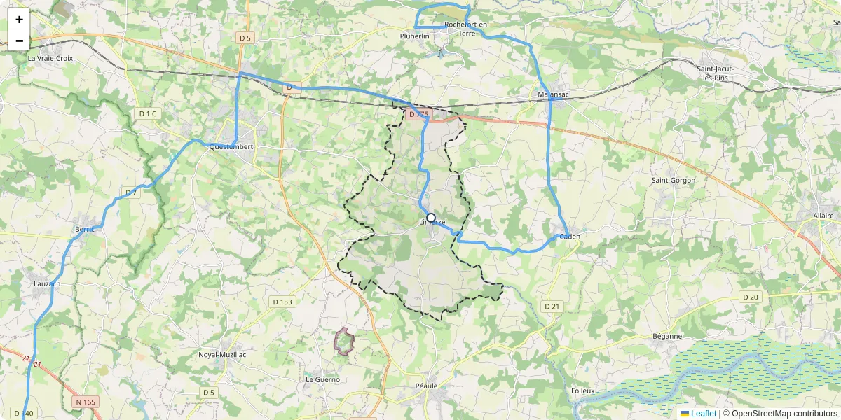 Carte du réseau de transport en commun à Limerzel - lignes de bus et arrêts