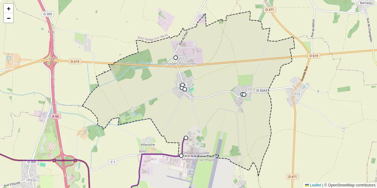 Carte du réseau de transport en commun à Limoges-Fourches - lignes de bus et arrêts