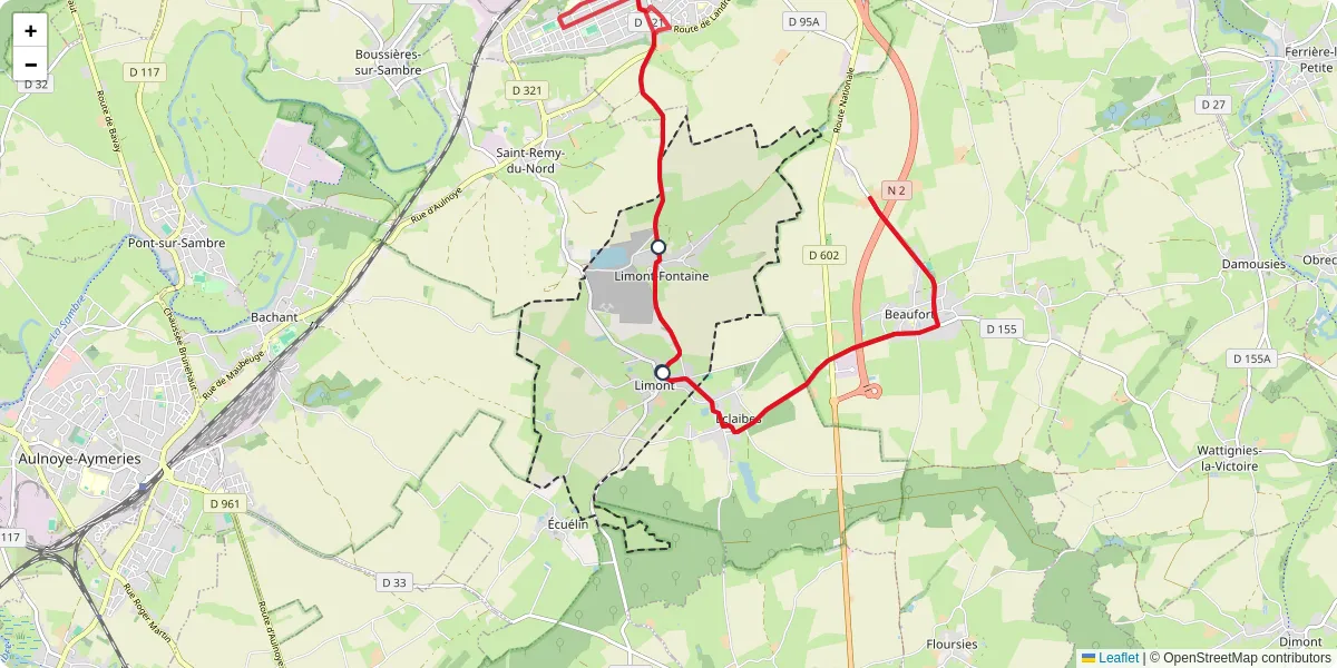 Carte du réseau de transport en commun à Limont-Fontaine - lignes de bus et arrêts