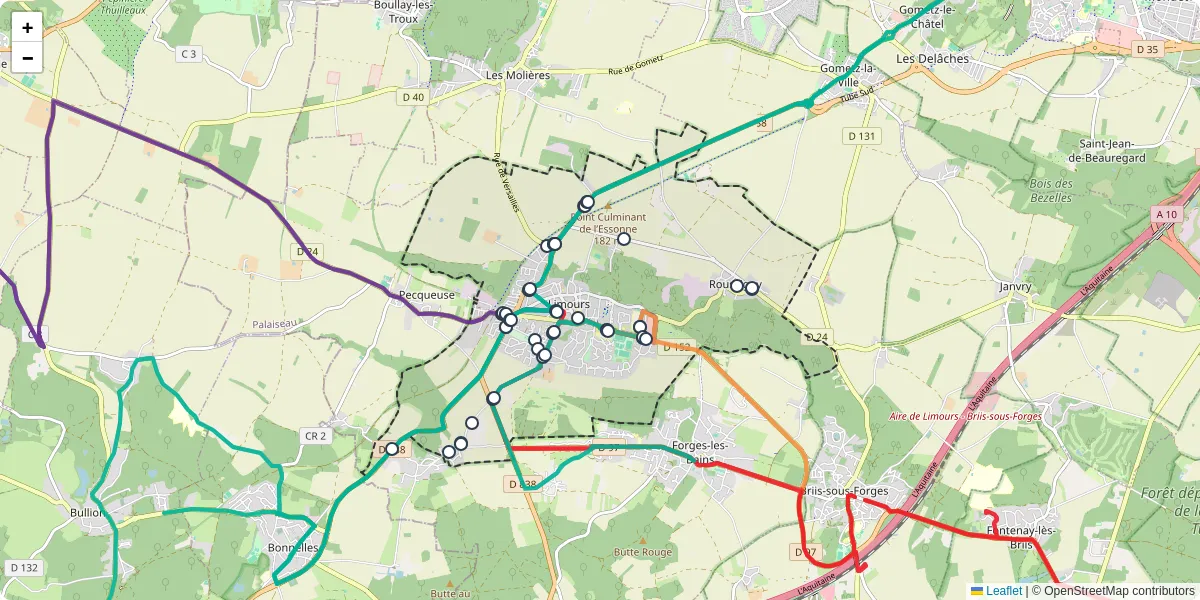 Carte du réseau de transport en commun à Limours - lignes de bus et arrêts